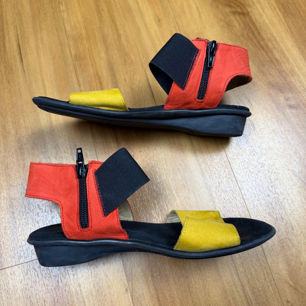 Sesto Meucci Womens 6W Leather Colorblock Wedge Sandals Made in Italy - Picture 3 of 7